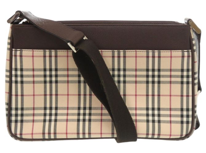Burberry Nova Check Leather Shoulder Bag Brown Beige