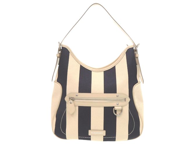 Sac hobo une épaule Burberry Stripe Écru Bleu Marine