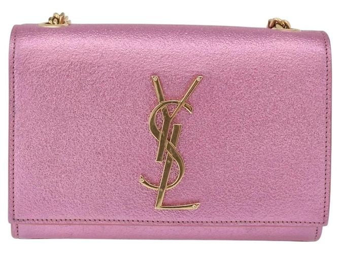 Autre Marque Saint Laurent Classic Monogram Metallic Leather Medium Rosa