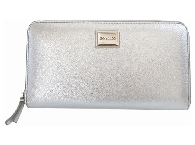 Jimmy Choo Malou Leder Geldbörse Silber Rund Zip Long Wallet