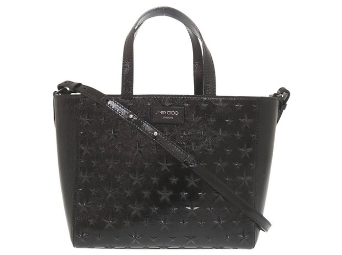 Bolsa Jimmy Choo Pegassi em couro patente com relevo de estrela Preto