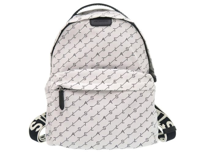 Stella Mc Cartney Stella McCartney Nylon-Rucksack mit Allover-Logo-Print Schwarz Weiß