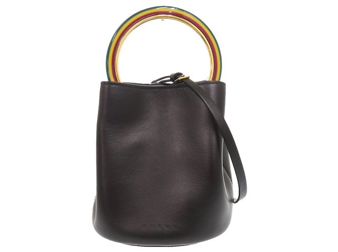 Sac à main 2-Way Marni Panier en cuir noir