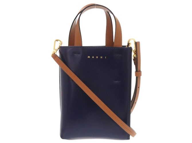 Bolsa de mão 2-Way Marni Museo Nano em couro Marrom Azul marinho