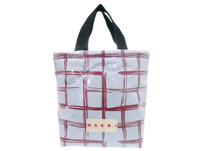 Saco Tote Marni xadrez azul claro e vermelho