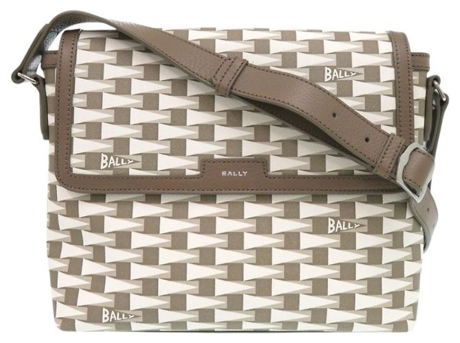 Bolsa de Ombro em Couro Bally Pennant Cross Marrom Branco