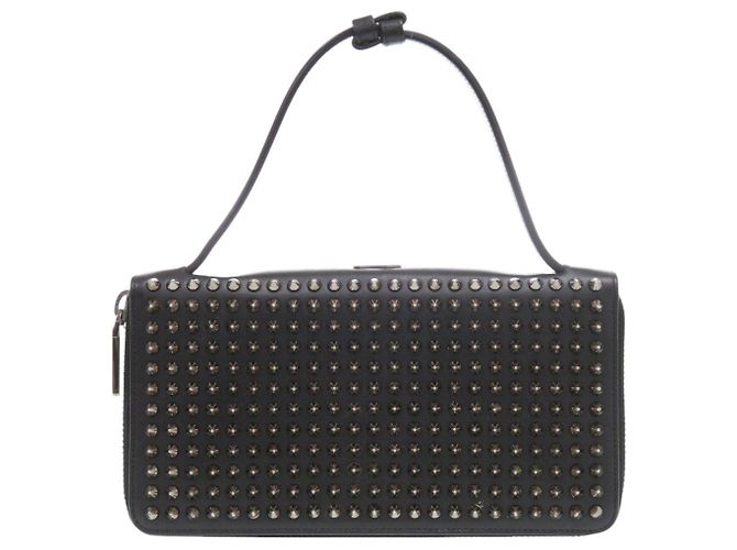 Portafoglio rotondo con zip e borchie Christian Louboutin Nero Rosso