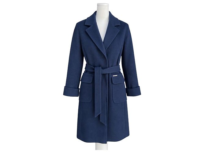 Autre Marque ICON Navy Blue Wool Blend Belted Coat Dark blue