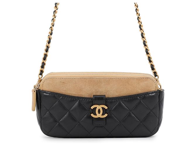 Timeless Borsa a tracolla con catena Chanel Matelassé Nero Beige
