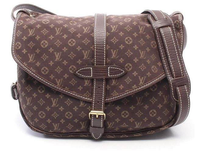 Borsa a tracolla Louis Vuitton Saumur Monogram Mini Lin Ebene Marrone