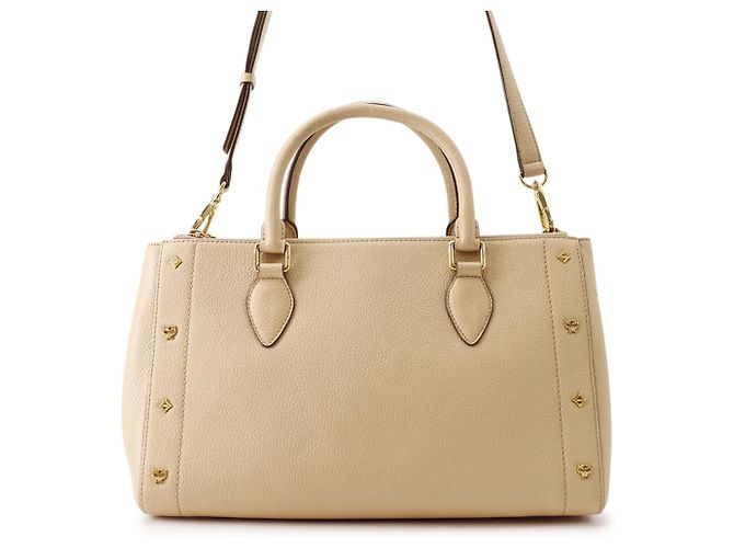 Saco Tote em couro MCM Visetos Bege