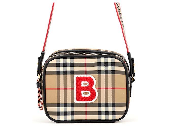 Borsa a tracolla Burberry Nova Check B Patch Nero Rosso Beige