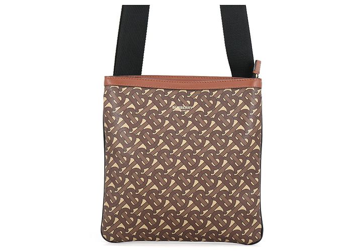 Borsa a tracolla Burberry TB Leather Marrone Nero Beige