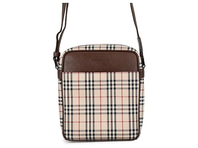 Bolsa de Ombro Burberry Nova Check em Lona e Couro Preto Vermelho Bege