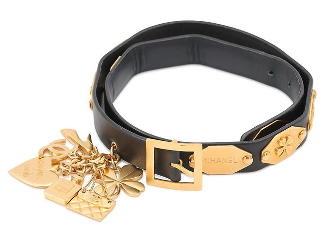 Ceinture Chanel Coco Mark en cuir noir