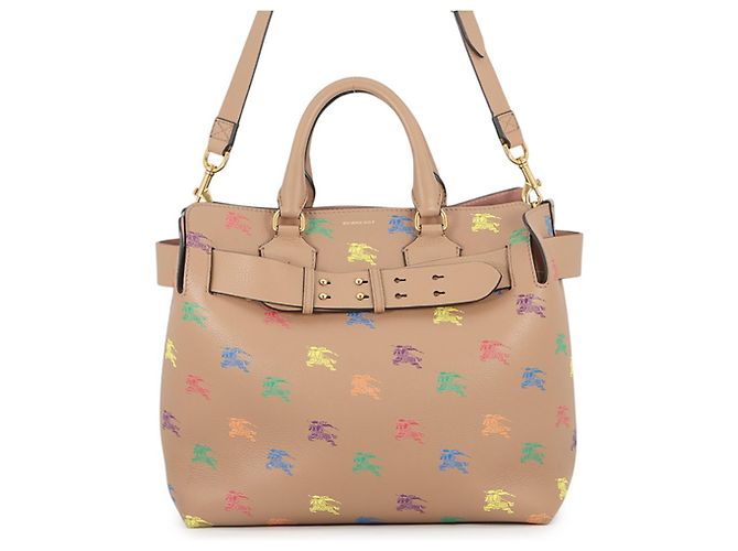 Saco Tote Burberry Emblem em Couro Marrom Multicor