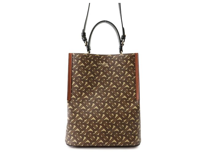Bolsa de couro Burberry Peggy TB Monogram Marrom Preto Bege