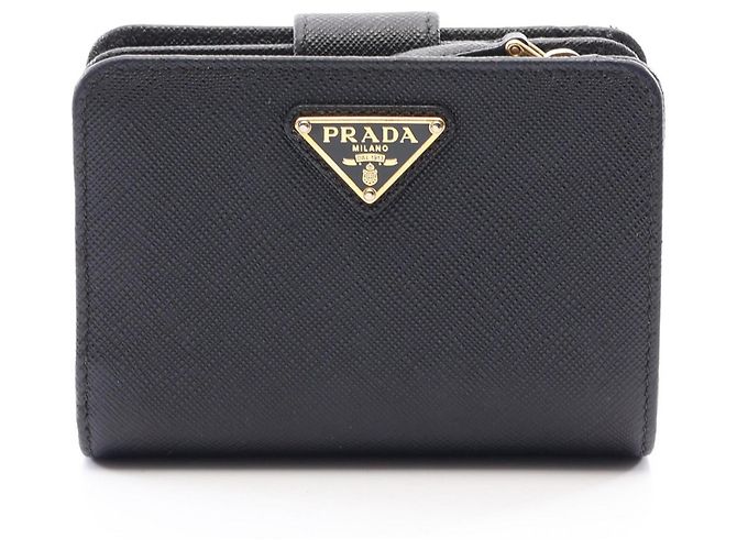 Prada Saffiano Triangolo Bi-fold Geldbörse Schwarz
