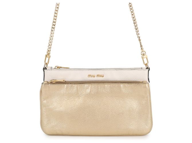 Bolsa de Ombro com Corrente Miu Miu Branco Dourado