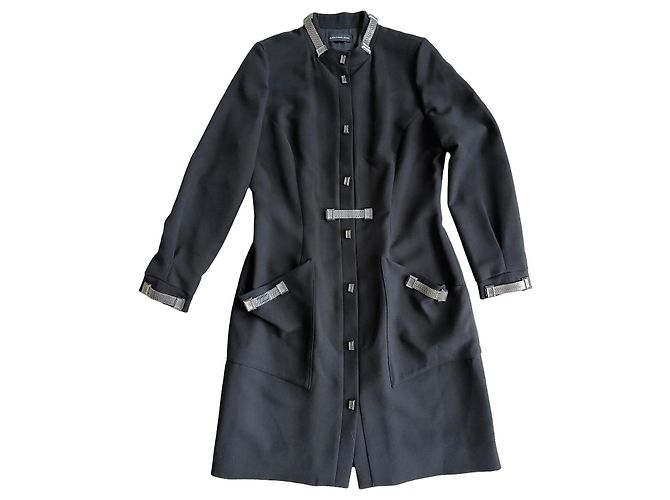 Thierry Mugler Mugler Schwarzer Wollmantel mit silbernen Details