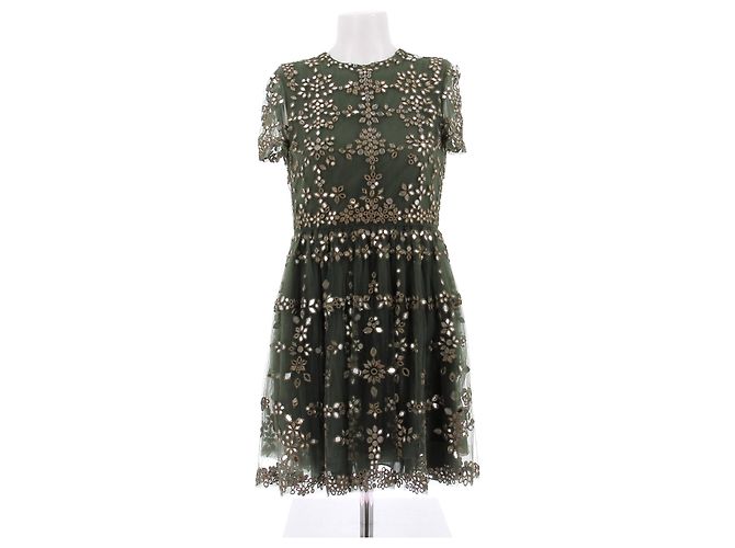 Valentino Garavani Vestido verde em tule e espelhos