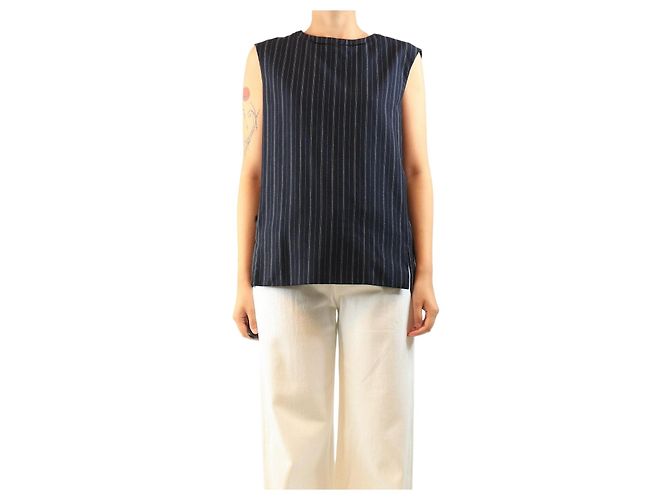 Jil Sander Navy sleeveless striped top - size M Navy blue