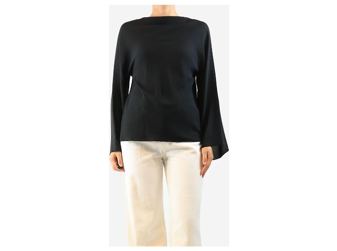 The row Top de seda negro cuello barco manga larga - size S