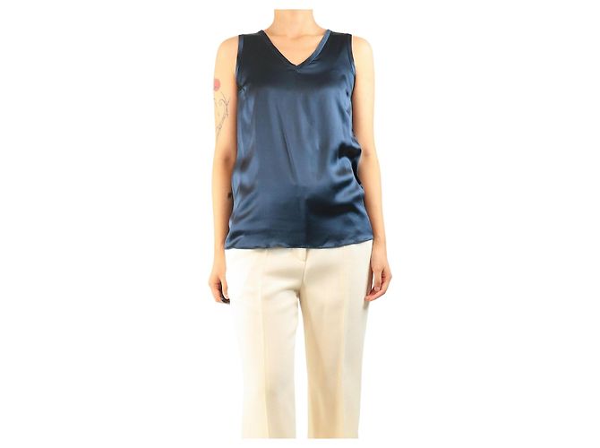 Brunello Cucinelli Midnight blue sleeveless satin top - size S