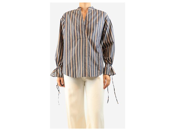 See by Chloé Blusa riscada cinza com decote em V - size UK 10