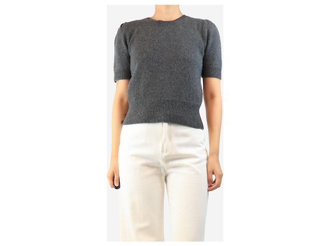Autre Marque Kurzarm-Pullover mit Raffung in Anthrazitgrau - Größe M
