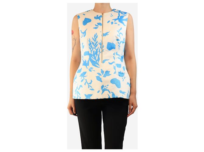 Autre Marque Oberteil mit Reißverschluss vorne, blau-weiße Rosen - size UK 12