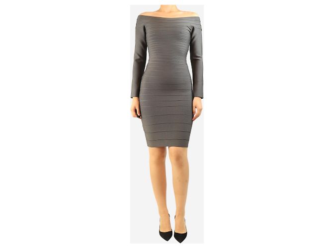 Herve Leger Graues Candice Bandage-Kleid - Größe M