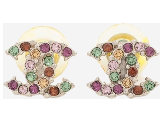 Chanel Brincos Silver Coco Mark A17K com strass Prata