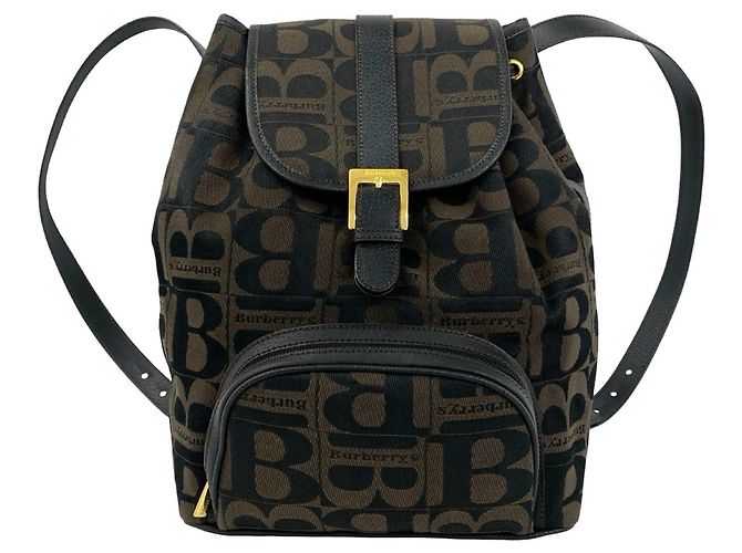 Burberry Vintage Logo Canvas Leather Backpack Brown Black