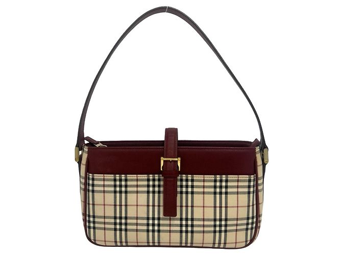 Borsa a tracolla Burberry Nova Check in tela e pelle Beige Bordò
