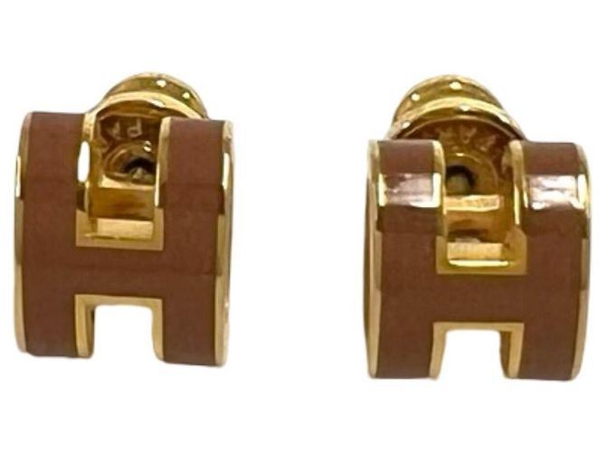 Hermès Hermes Mini Pop H Stud Earrings Brown Golden