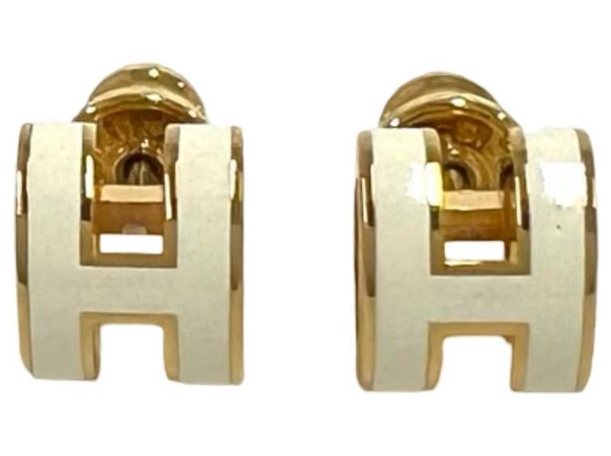 Hermès Boucles d'oreilles Mini Pop H Stud HERMES Doré Écru