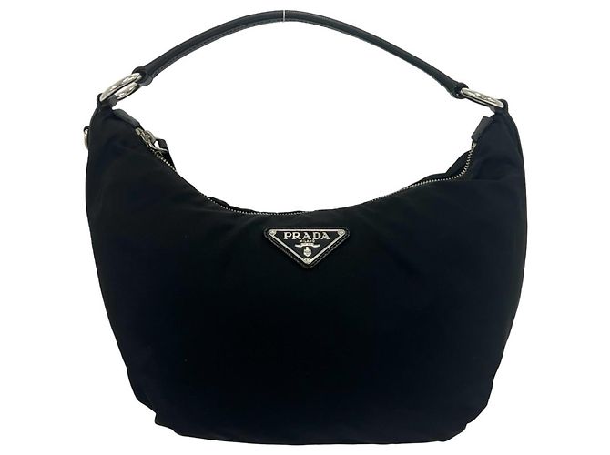 Saffiano Prada Triangle Logo Hardware Shoulder Bag Black