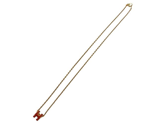 Hermès Collier HERMES Mini Pop H avec pendentif plaqué or Rouge Doré