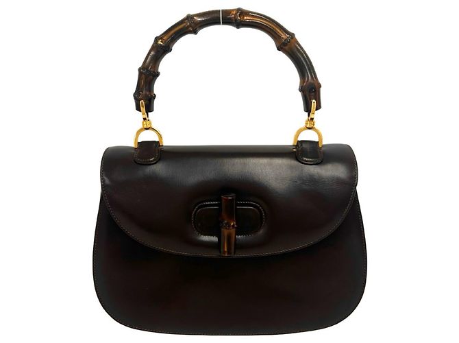 Bamboo Borsa a mano Mini Tote in pelle e bambù vintage Gucci Marrone