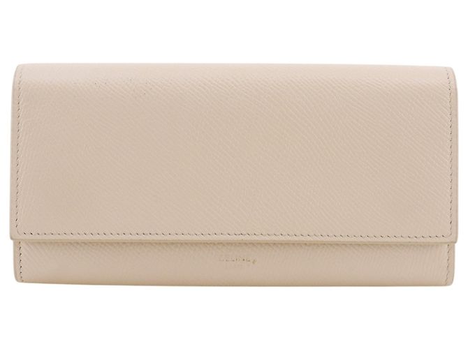 Céline Carteira Large com aba Celine em pele de vitelo Bege