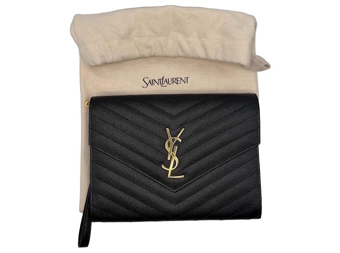 Autre Marque Saint Laurent Cassandre Quilted Leather Wallet Black