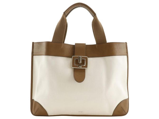Saco Tote Anya Hindmarch em lona e couro Marrom Branco