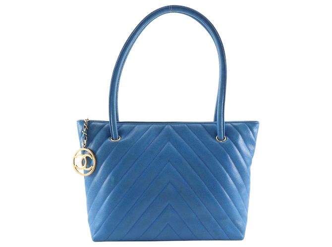 Sac cabas Chanel Vintage Chevron Bleu