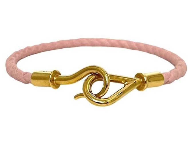 Hermès Pulseira de couro rosa e metal Hermes