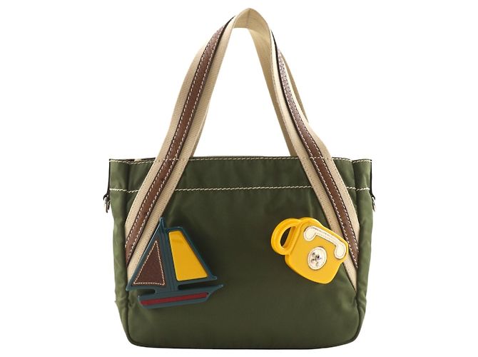 Mini mala tote Prada em nylon cáqui Caqui