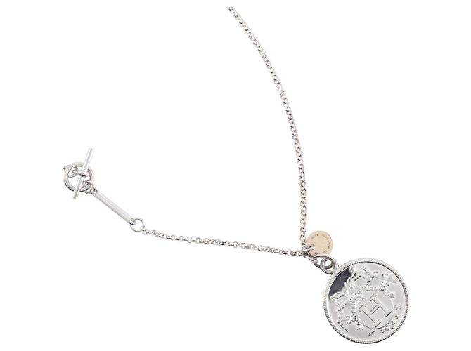 Hermès Hermes Exlibris MM Halskette Silber Golden