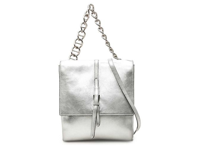 Prada Silver Leather Chain Handbag Silvery