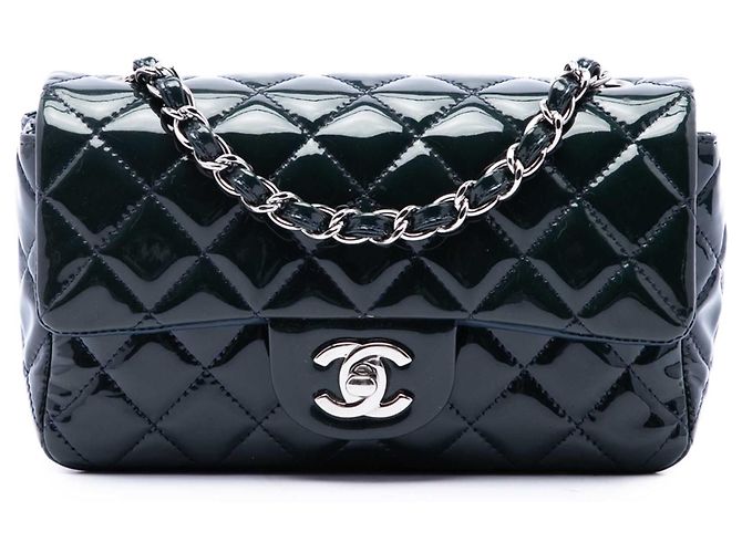 Chanel Blue Mini Rectangular Classic Patent Single Flap Azul Azul marinho