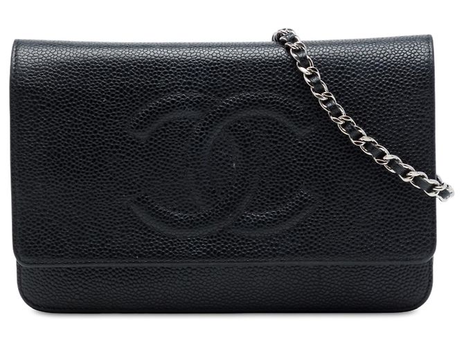 Chanel Black CC Caviar Wallet On Chain Nero